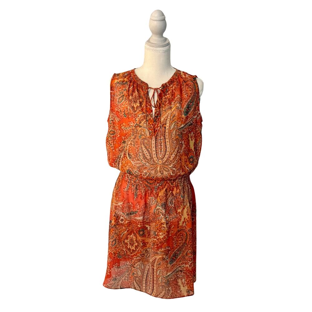 Lauren Ralph Lauren Paisley Dress Size 4 | Sleeveless Tie Neck Elastic Waist